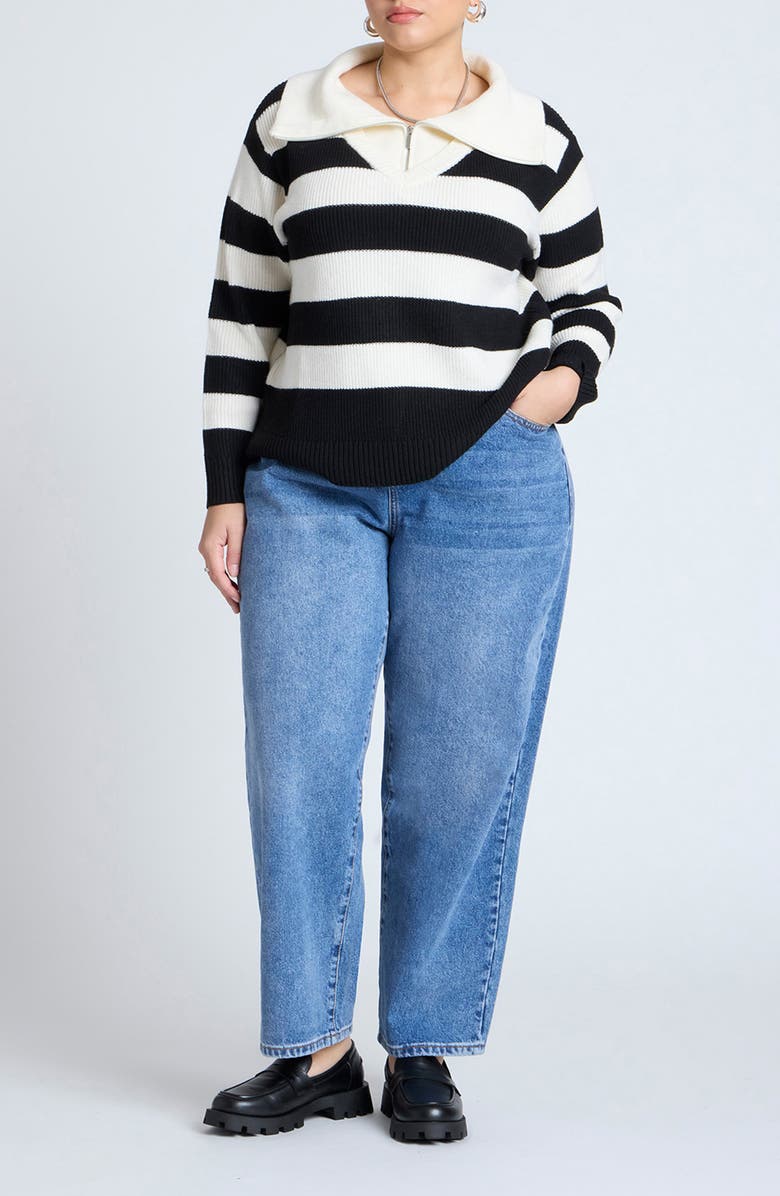 ELOQUII Stripe Half Zip Sweater, Alternate, color,