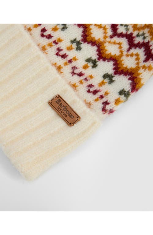 Barbour Kingsford Fair Isle Knit Beanie With Faux Fur Pom In Neutral