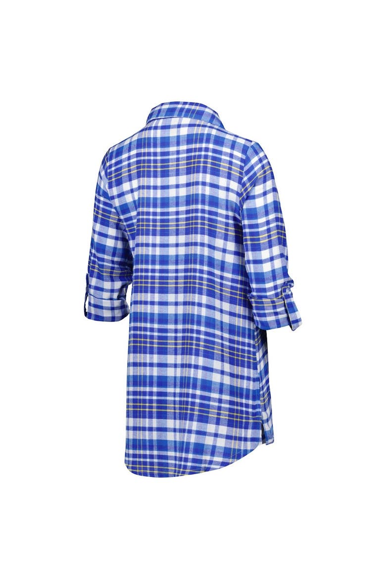 Women's Concepts Sport Royal Los Angeles Rams Mainstay Plaid Full-Button Long Sleeve Nightshirt, Alternate, color, Royal