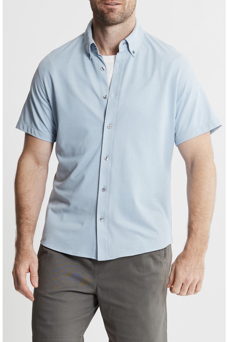 Short Sleeve Stretch Oxford Button-Up Shirt, Main, color, LIGHT BLUE