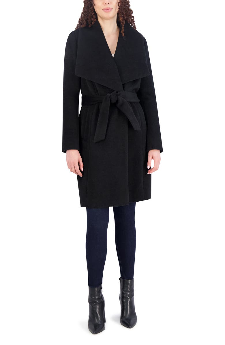 Cole Haan Wool Blend Wrap Coat, Alternate, color, Black