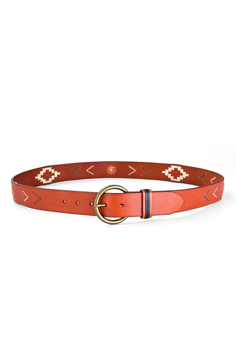 OLD TREND Boho Genuine Leather Perforated Handcrafted Detail Belt, Alternate, color, Camel