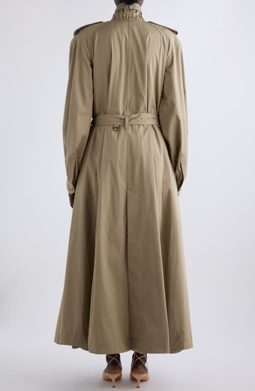 Chloé Long Trench Coat With Stand-up Collar In Cotton Gabardine In Soften Brown