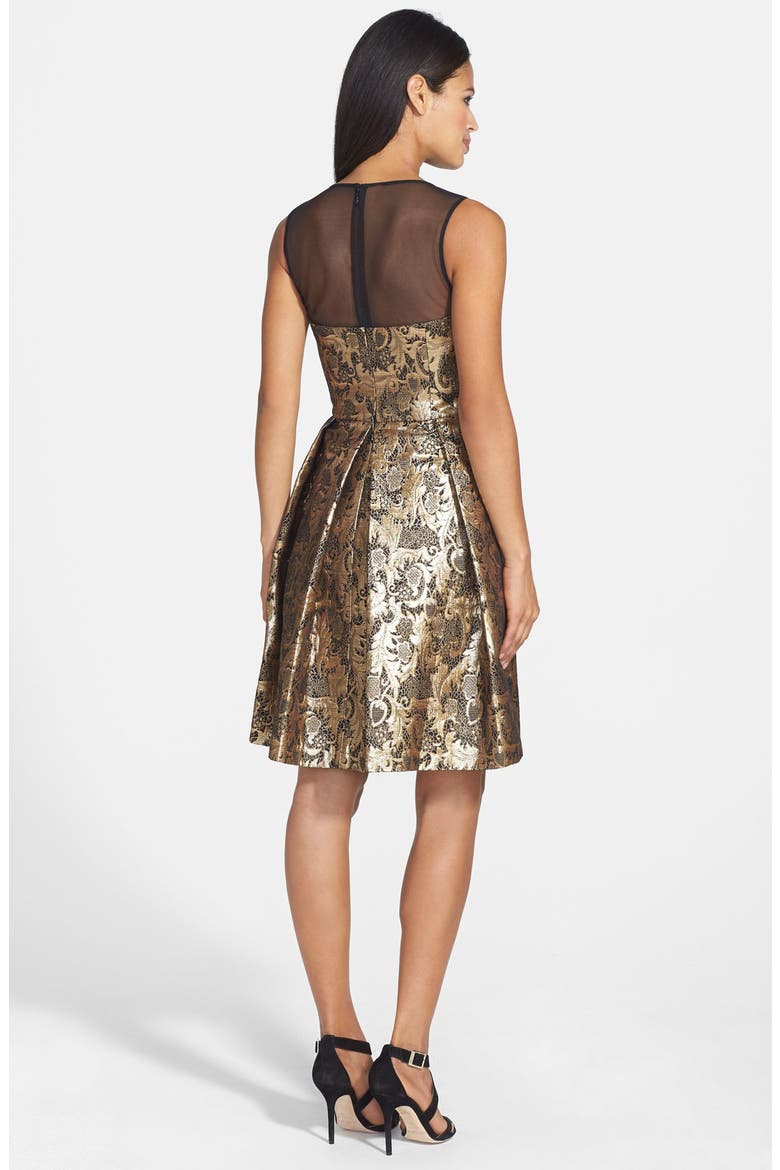 Metallic Jacquard Fit & Flare Dress, Alternate, color, BLACK/ GOLD