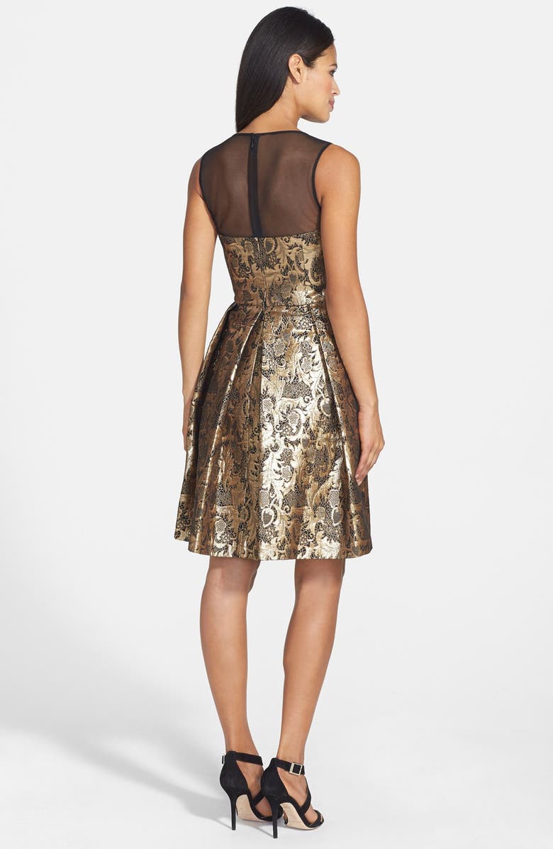 Eliza J Metallic Jacquard Fit & Flare Dress, Alternate, color, 