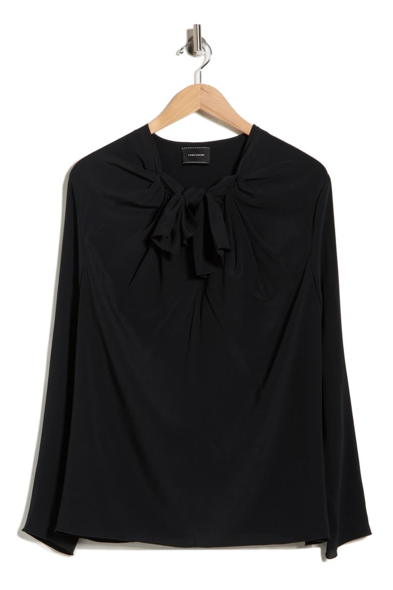 Tie Neck Silk Top, Main, color, BLACK