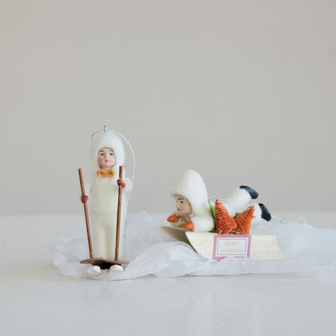 Vintage Child Skiing Ornament in Resin and Polyester