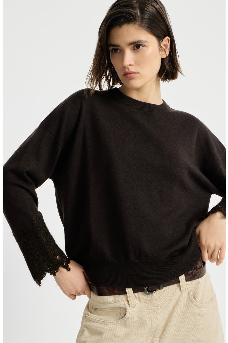 Cashmere sweater with wispy lace cuffs, Alternate, color, Coffee