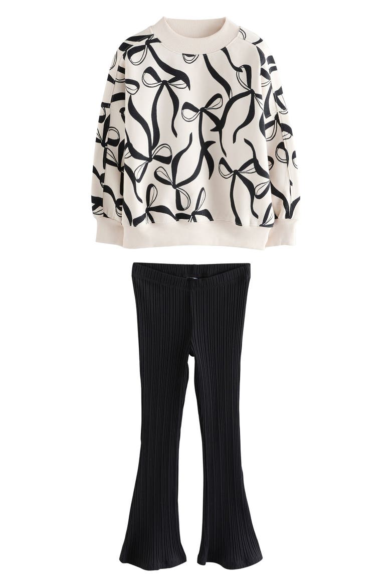 Kids' Bow Print Sweatshirt & Flare Leggings Set, Main, color, WHITE MULTI