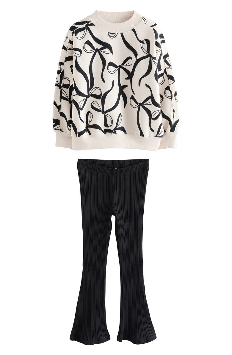 NEXT Kids' Bow Print Sweatshirt & Flare Leggings Set, Main, color, White Multi