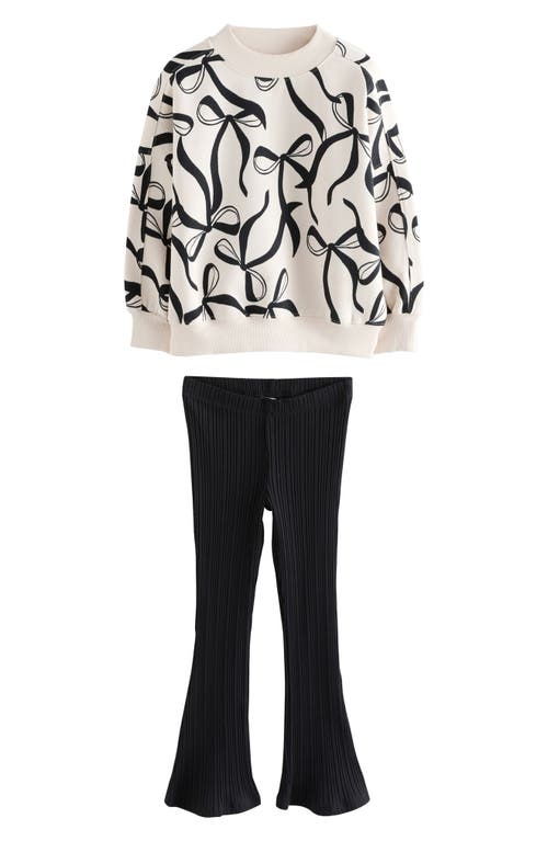 Next Kids' Bow Print Sweatshirt & Flare Leggings Set In Multi