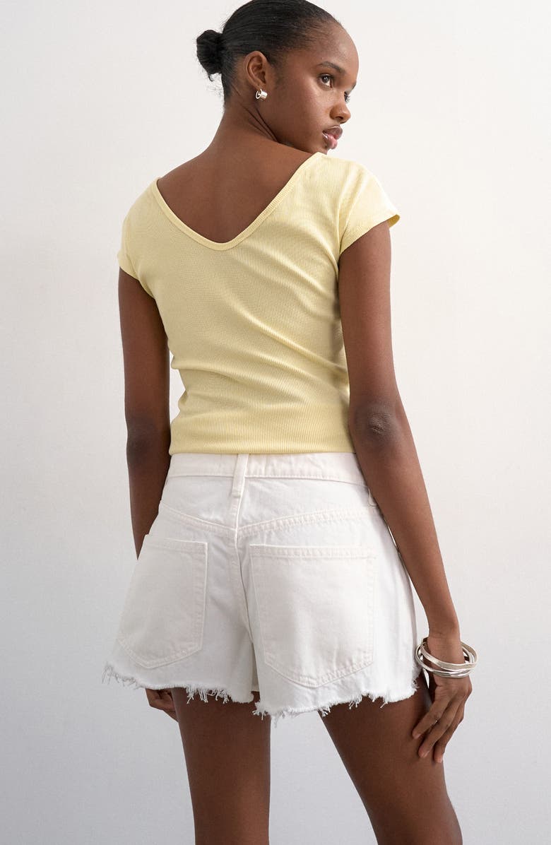 Topshop Distressed Denim Shorts, Alternate, color, Cream