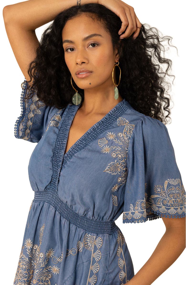Hale Bob Elora Embroidered Chambray Dress, Alternate, color, 