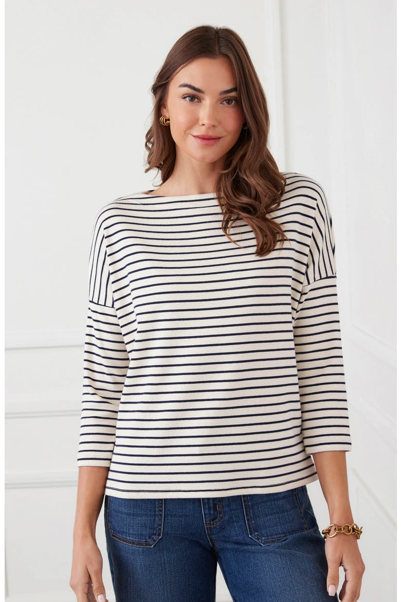 Stripe Boat Neck Top, Alternate, color, CREAM W/ NAVY