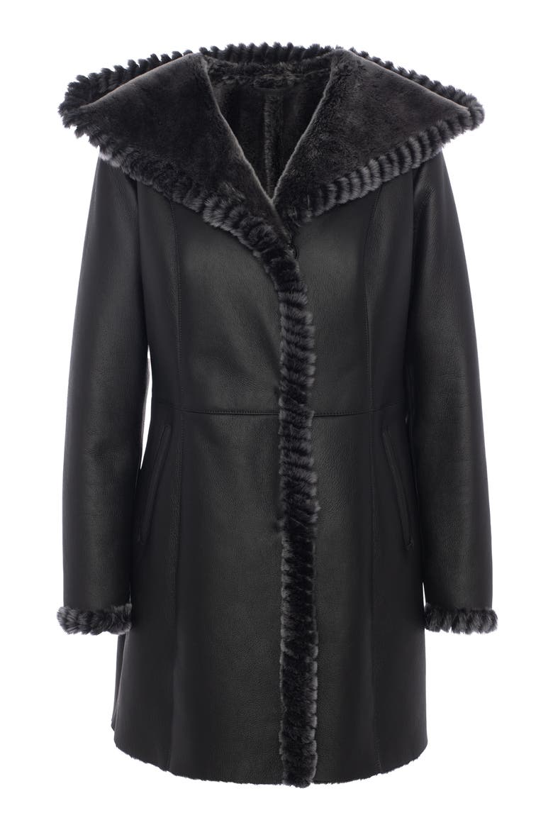 Merino Genuine Shearling Parka With Whipstitch Trim, Alternate, color, BLACK BRISA