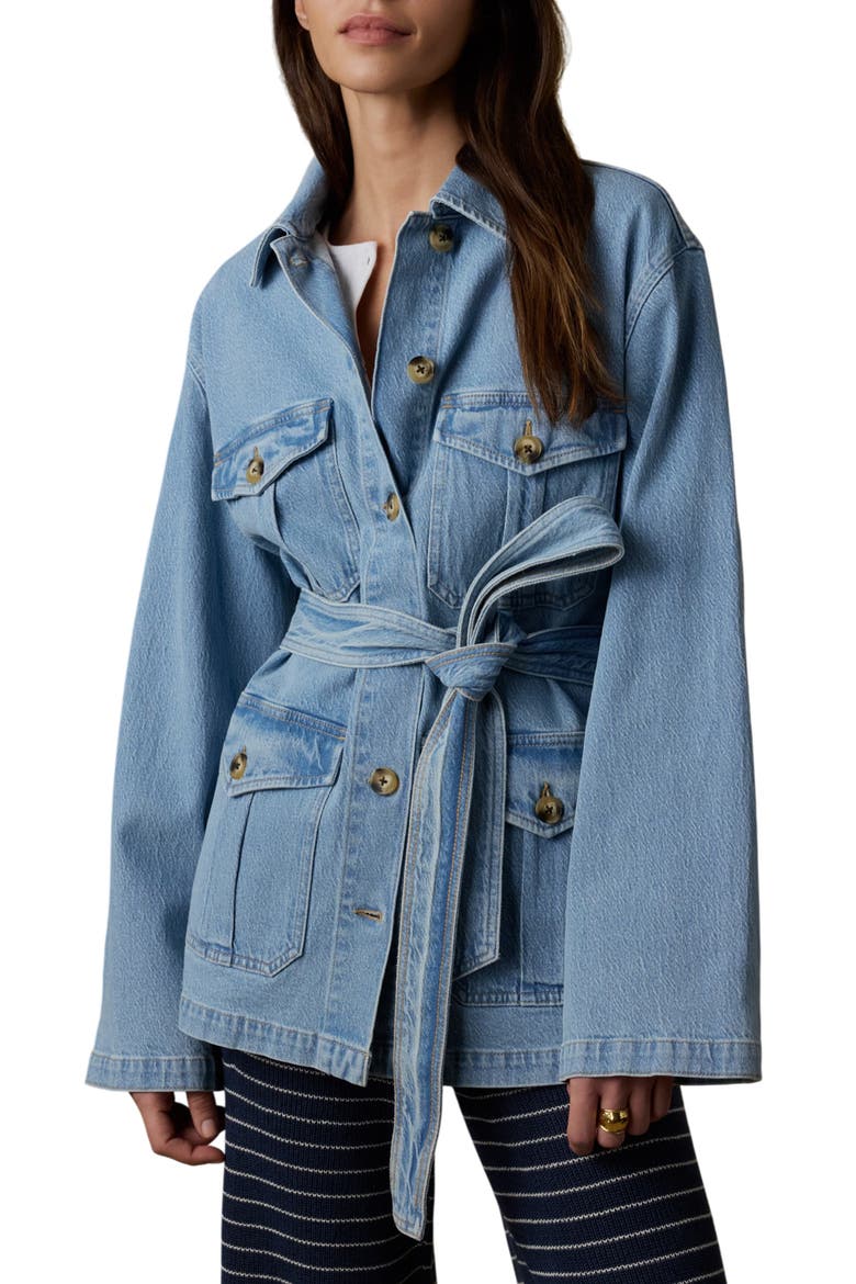 Solstice Tie Waist Denim Jacket, Main, color, BAY DRIFT WASH
