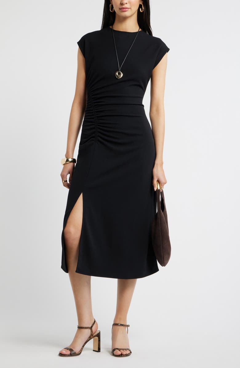 Nordstrom Side Ruched Knit Midi Dress, Alternate, color, Black