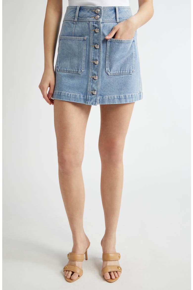 Moxie Denim Miniskirt, Main, color, SILVERWOOD BLUE