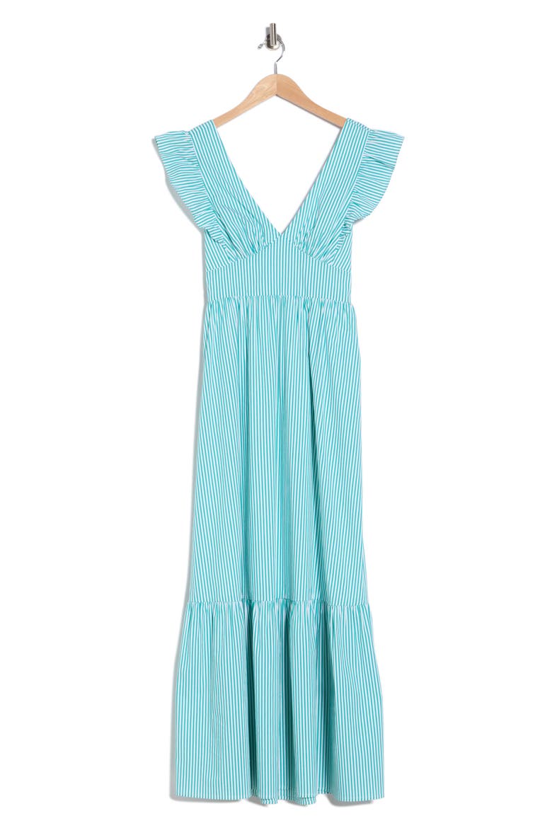 Ruffle Sleeve Maxi Dress, Alternate, color, GREEN-WHITE TAILORED STRIPE