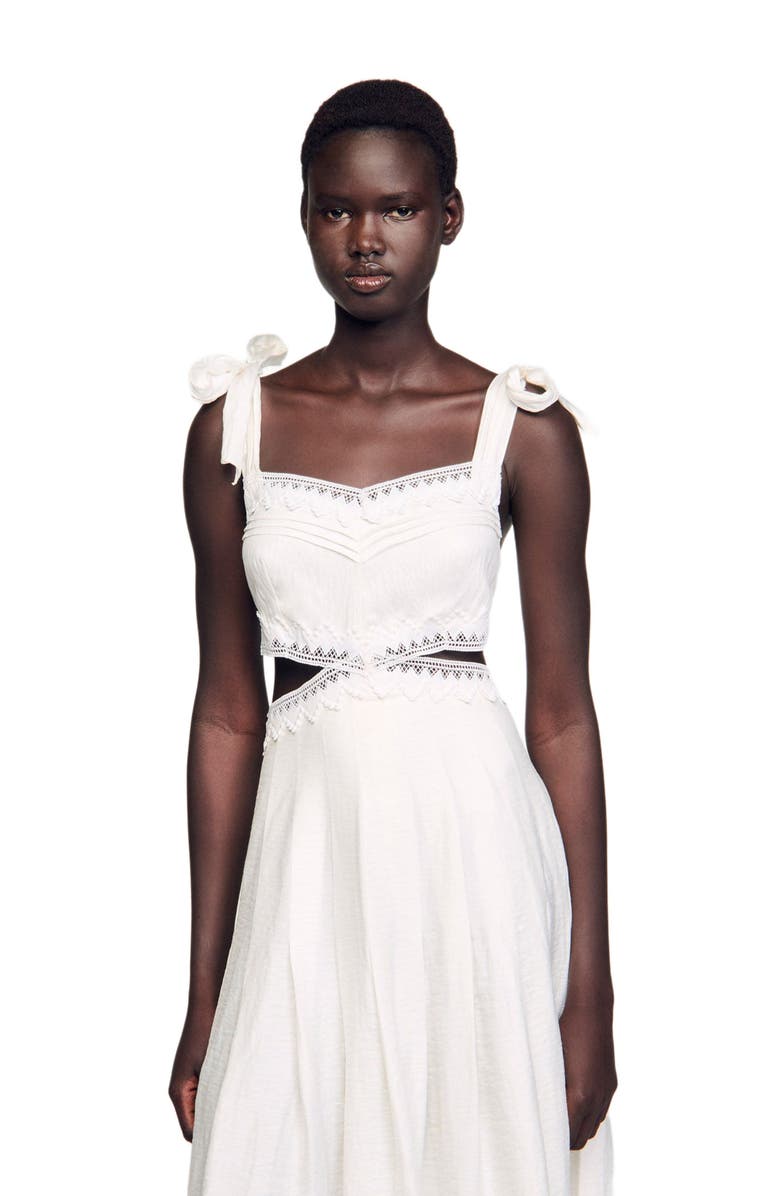 SANDRO Lace trim maxi dress, Alternate, color, 