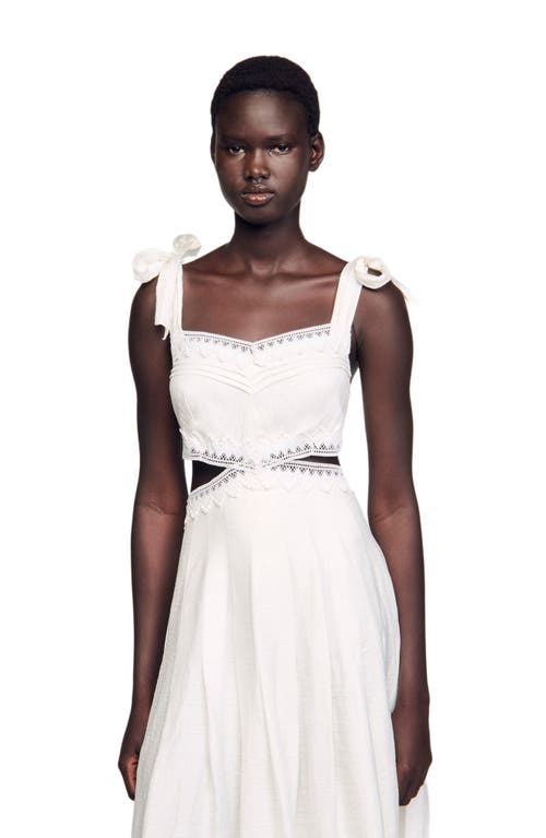 Sandro Womens Naturels Lace-trim Cut-out Linen-blend Maxi Dress