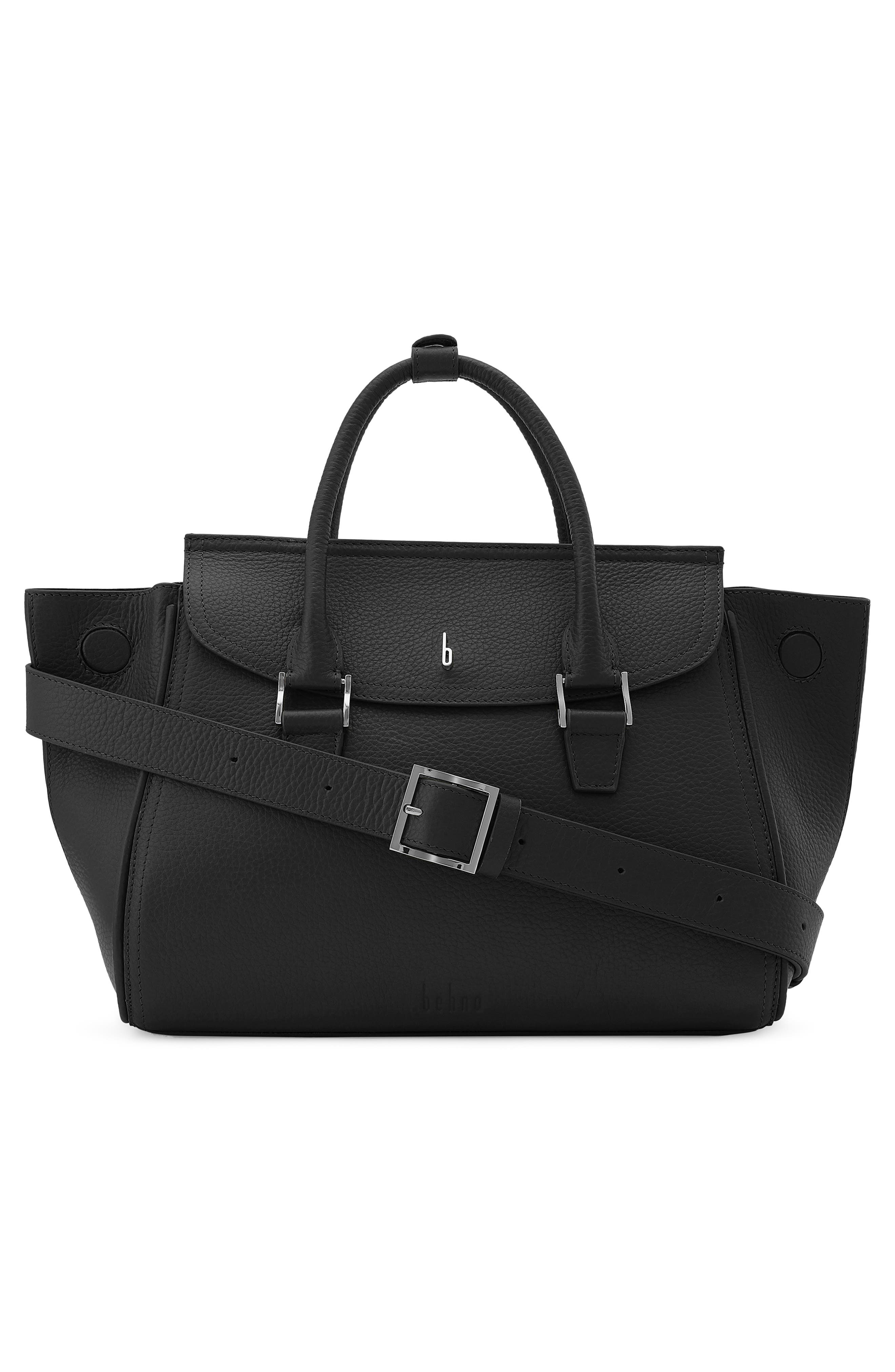 Coco Medium Pebbled Leather Satchel, Alternate, color, BLACK