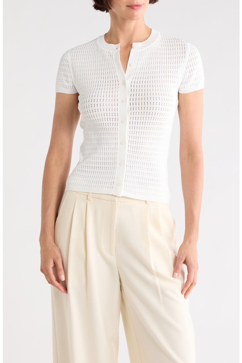 Pointelle Short Sleeve Button Front Cardigan, Main, color, CREAM