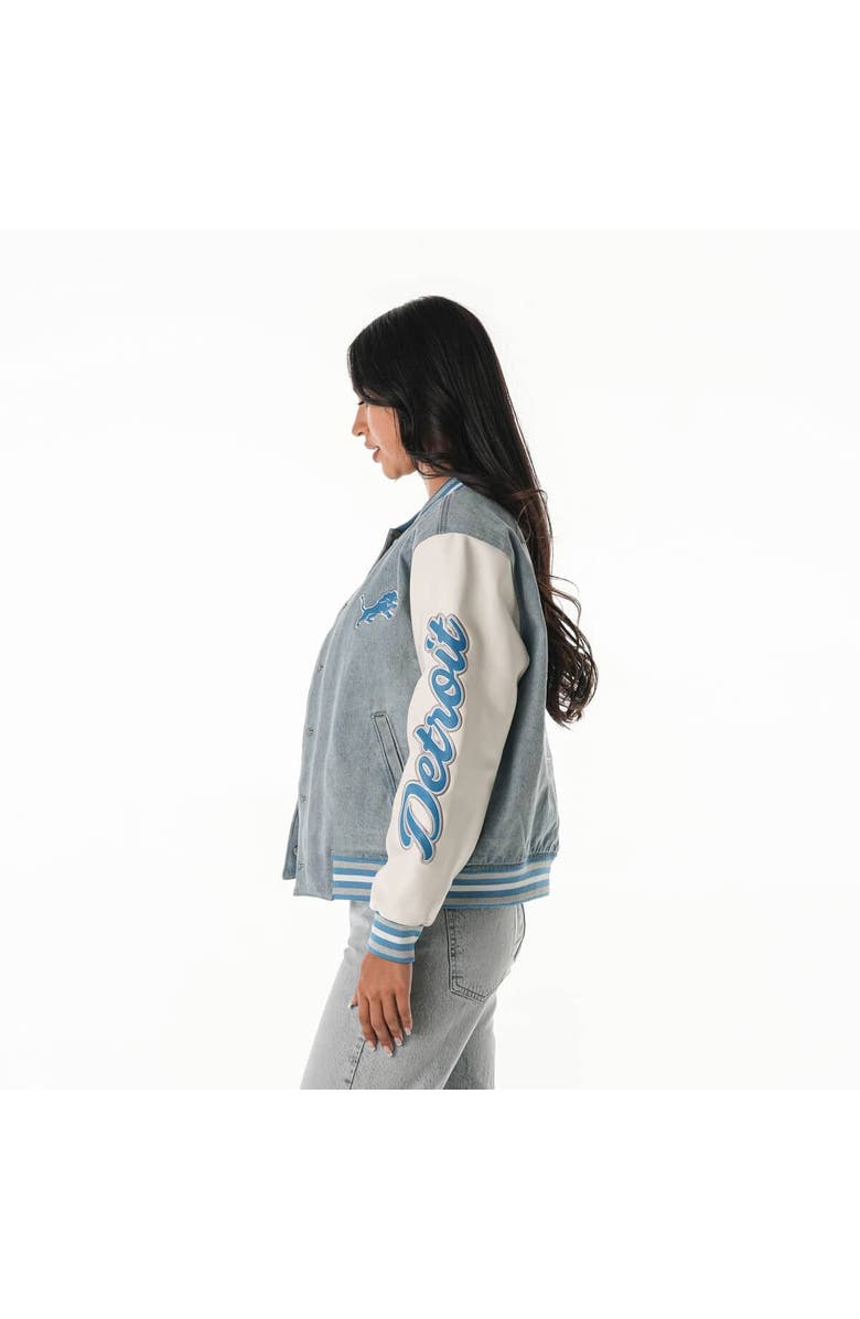 THE WILD COLLECTIVE Women's The Wild Collective Denim Detroit Lions Denim Varsity Full-Snap Jacket, Alternate, color, Denim