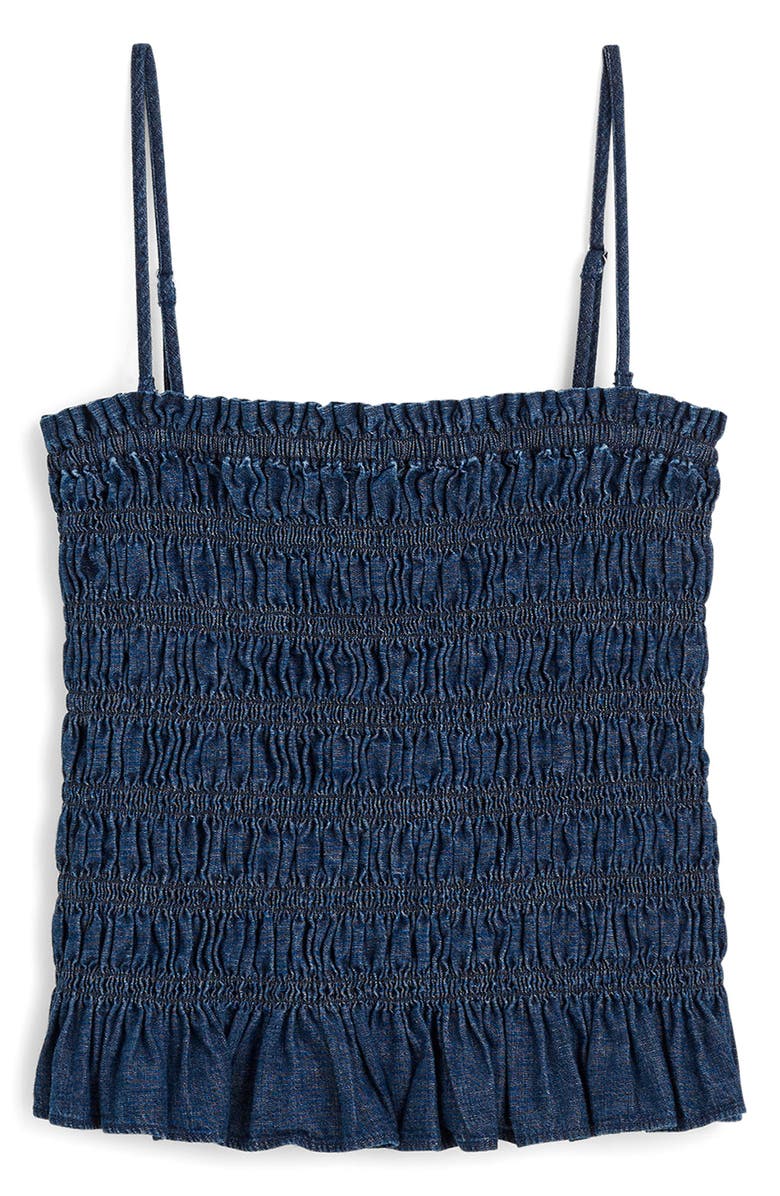 Madewell Smocked Denim Tank Top, Alternate, color, Rinse Wash