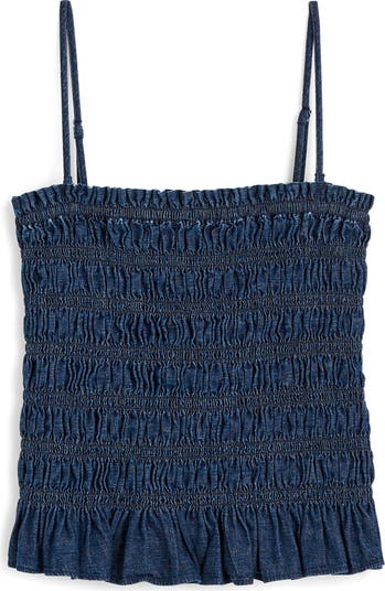 Smocked Denim Tank Top