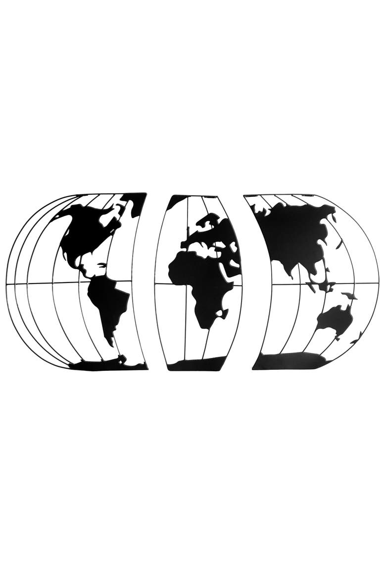 3-Piece World Map Wall Art, Main, color, Black