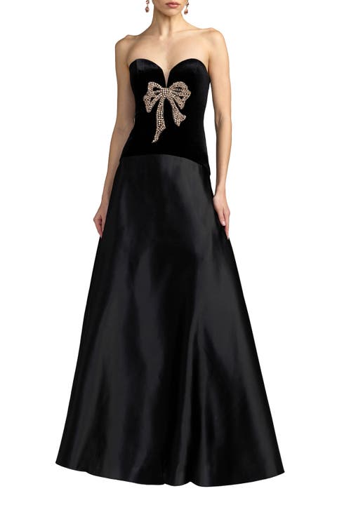 Strapless Velvet Gown With Bow Detail