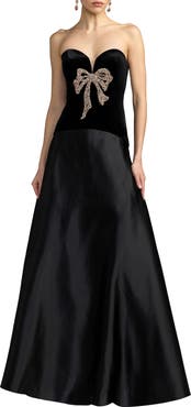 Mac Duggal Strapless Velvet Gown With Bow Detail