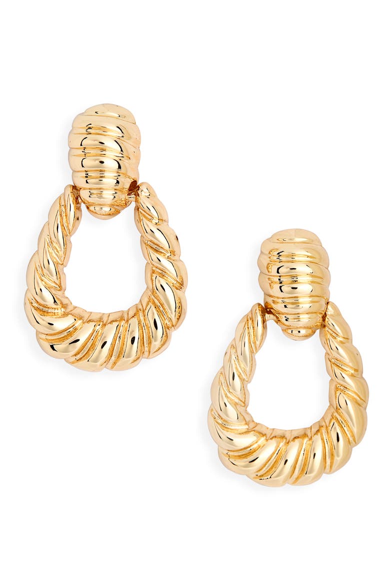 Ribbed Doorknocker Stud Earrings, Main, color, GOLD