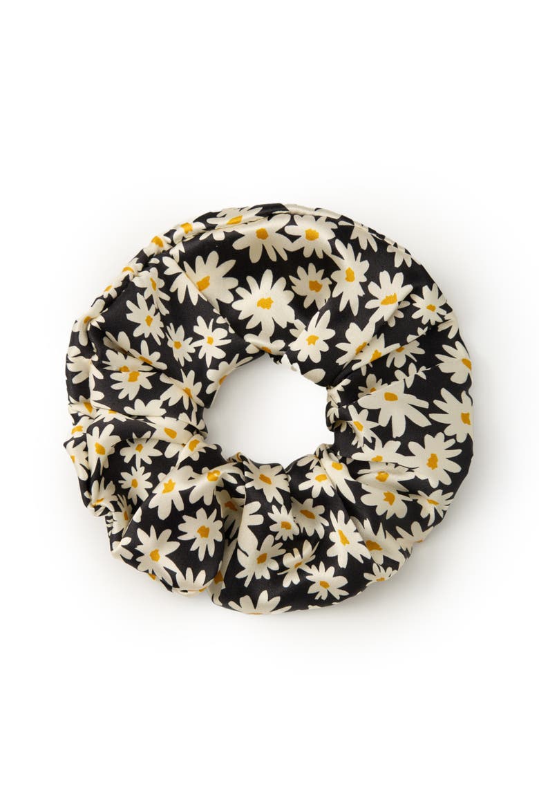 Daisy Silk Scrunchie, Main, color, Black