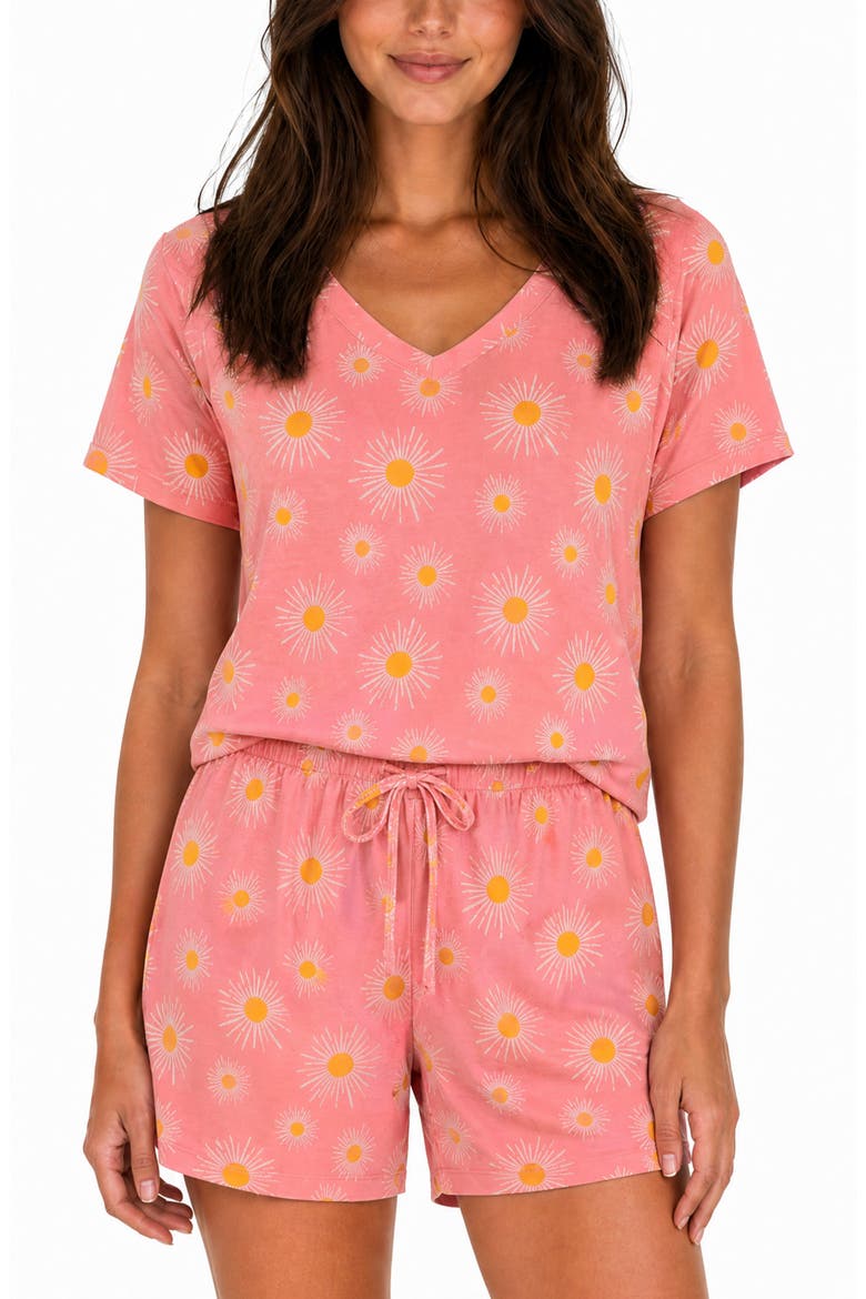 V-Neck Tee & Shorts Pajama Set, Alternate, color, STARBURST PINK