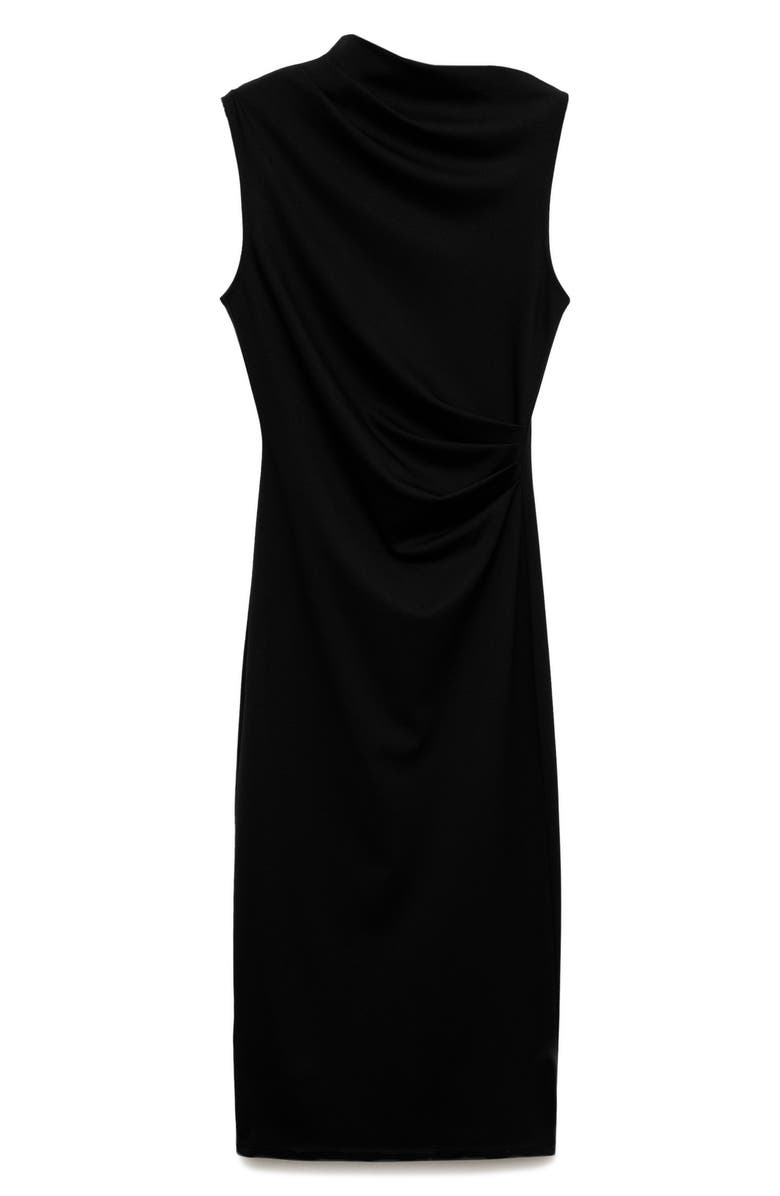 MANGO Drape Mock Neck Sleeveless Midi Dress, Alternate, color, Black