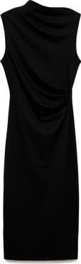 MANGO Drape Mock Neck Sleeveless Midi Dress