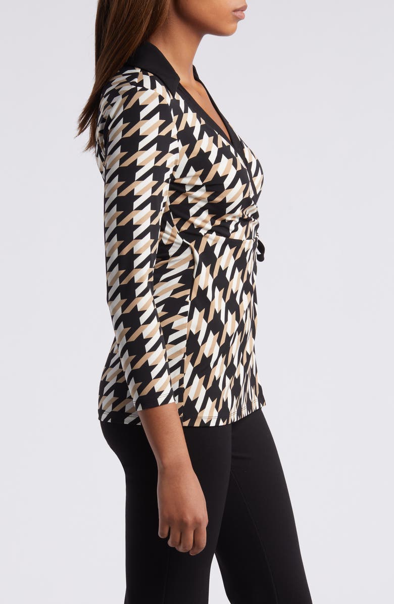Anne Klein Houndstooth Print Wrap Top, Alternate, color, 