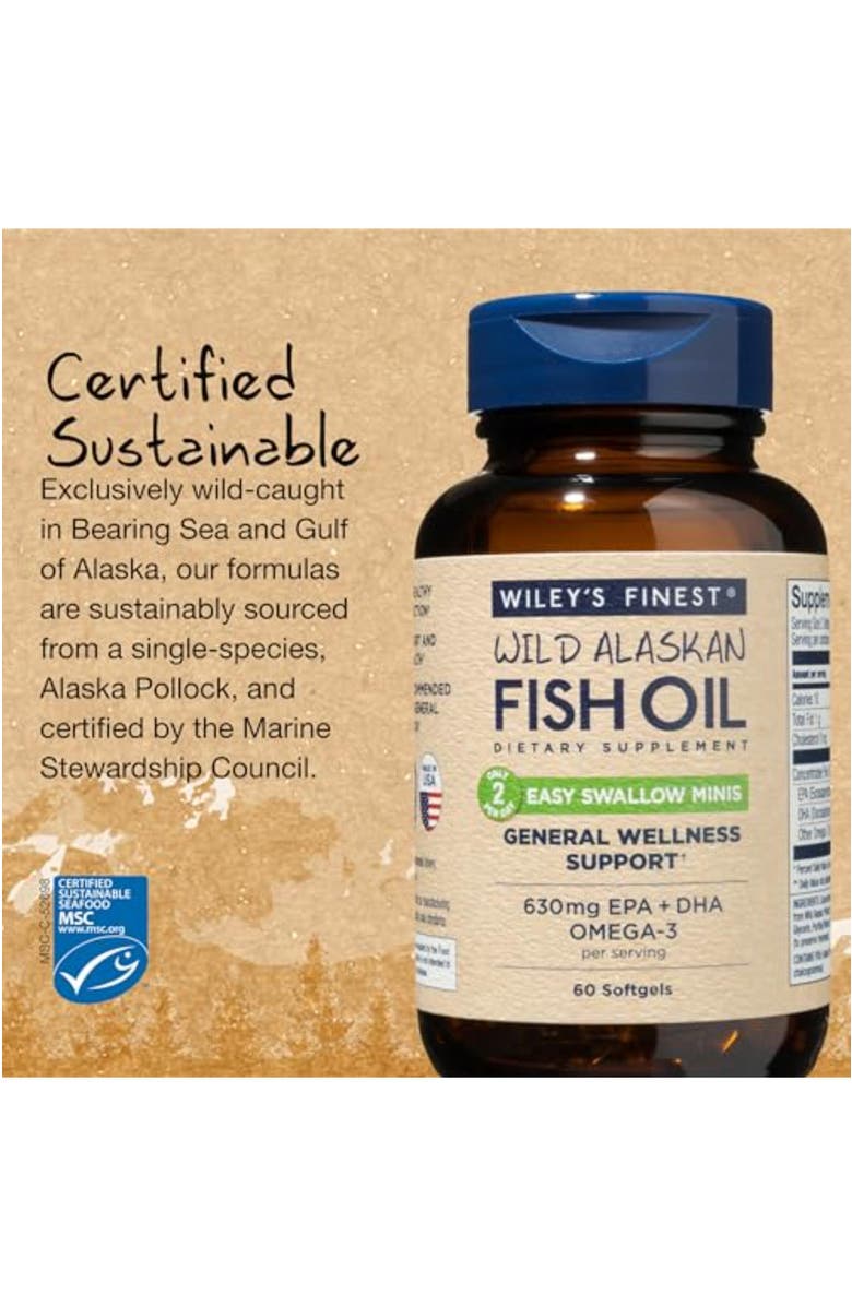 Wiley's Finest Easy Swallow Omega-3 Fish Oil 60 Mini Softgels, Alternate, color, NO COLOR