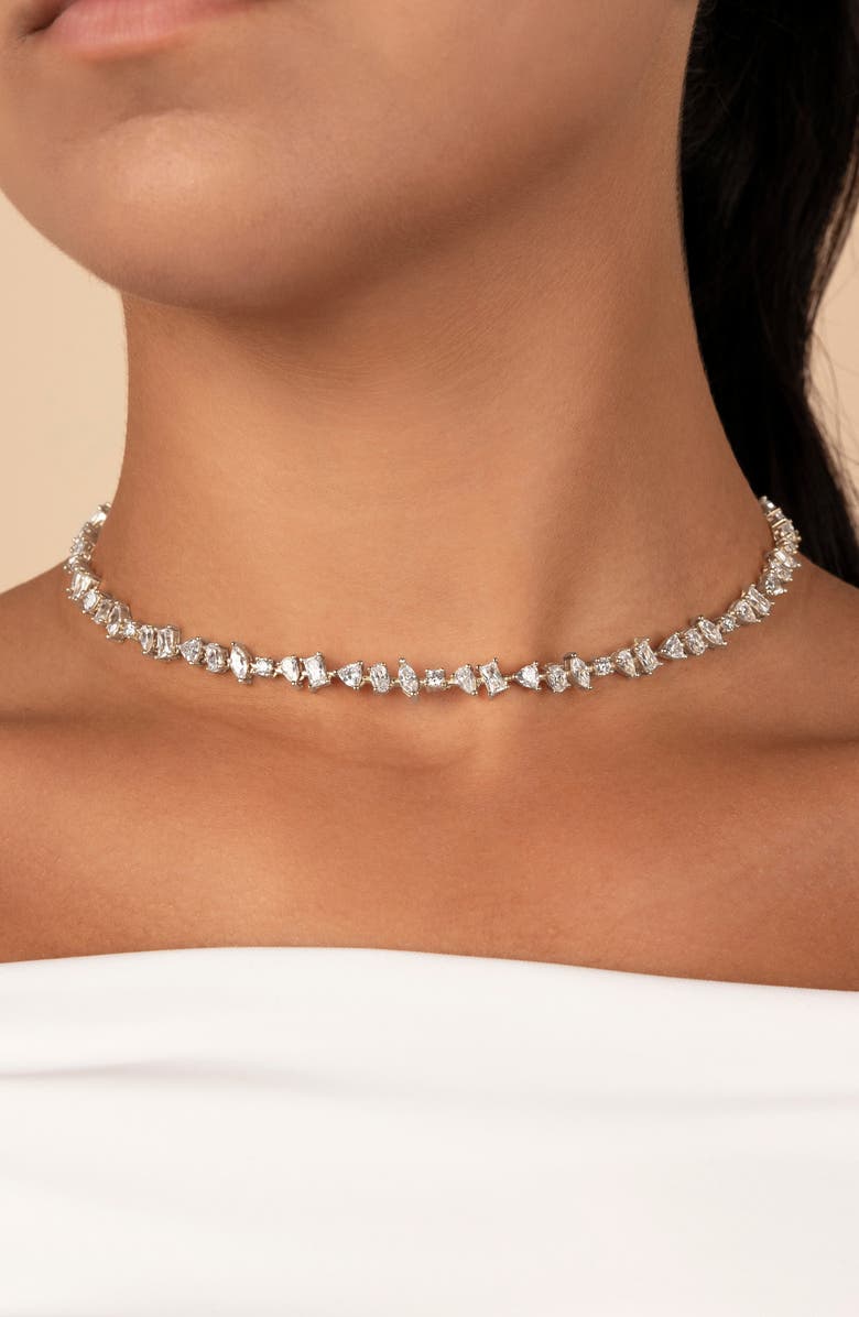 Sterling Forever Ellery Cubic Zirconia Tennis Necklace, Alternate, color, Silver