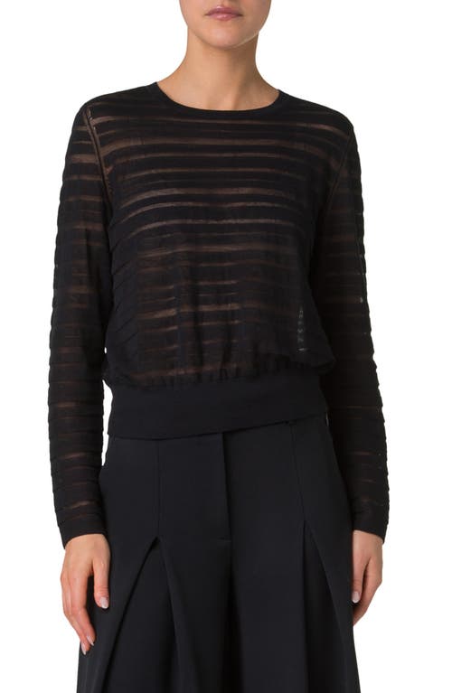 Shop Akris Sheer Stripe Cotton Blend Sweater In Black