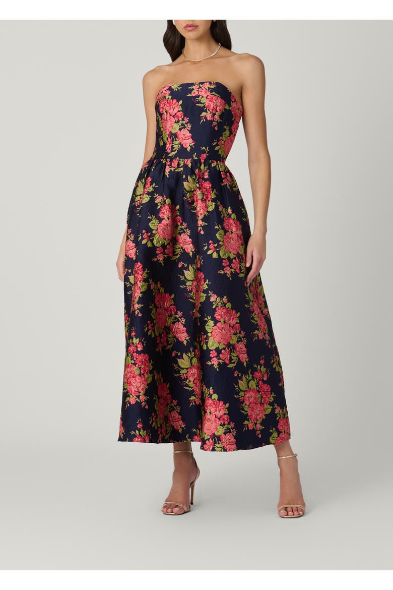 Midnight Dana Vila Floral Jacquard Dress, Main, color, Navy/Coral