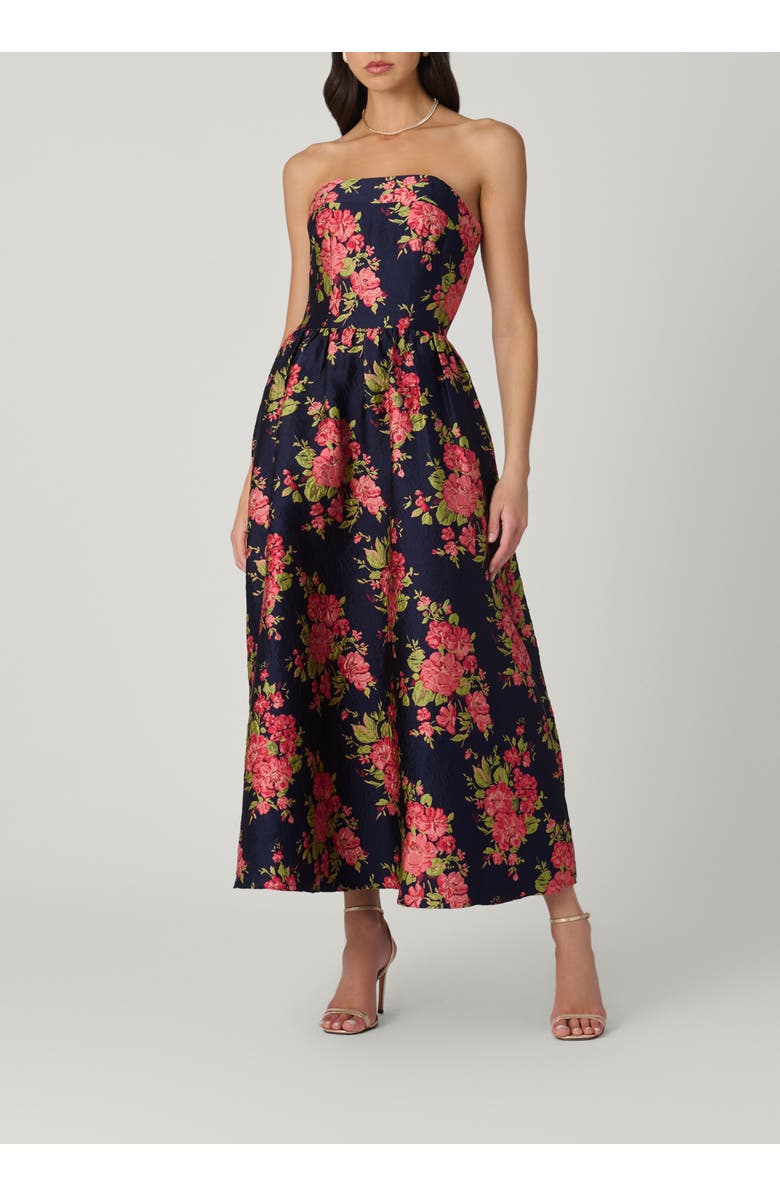 Shoshanna Midnight Dana Vila Floral Jacquard Dress, Main, color, Navy/Coral
