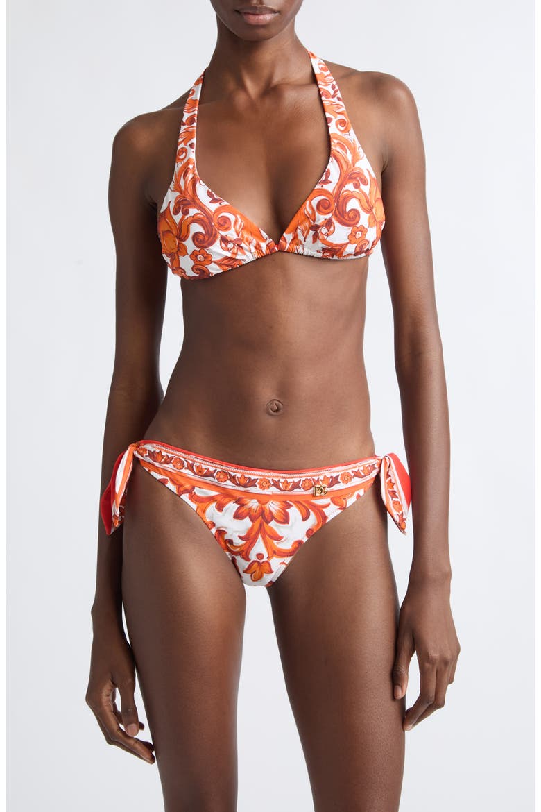 Majolica Print Triangle Two-Piece Swimsuit, Main, color, IH3TN MAJOLICA 6 ORANGE