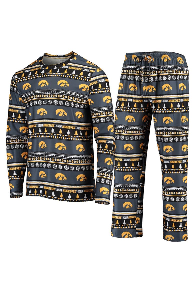 Men's Concepts Sport Black Iowa Hawkeyes Ugly Sweater Long Sleeve T-Shirt and Pants Sleep Set, Alternate, color, Black
