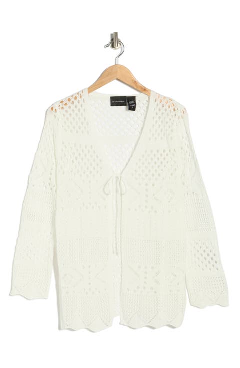 Tie Front Cotton Open Stitch Cardigan