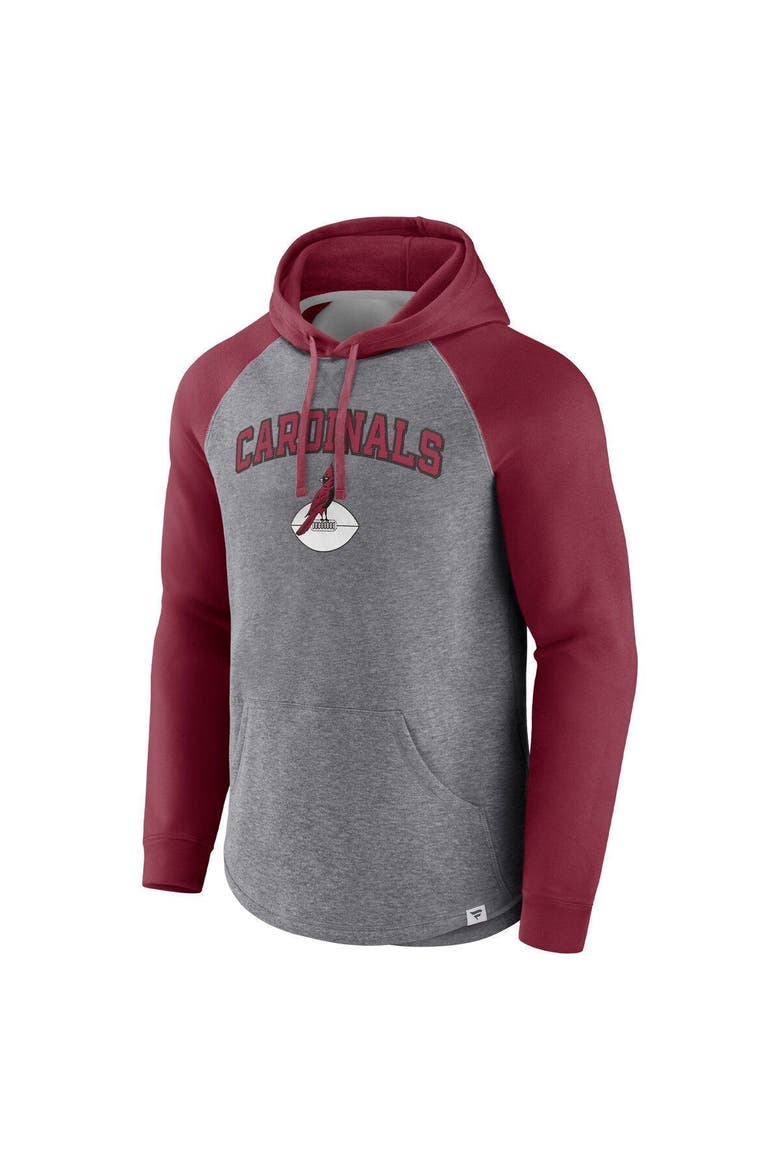 Men's Fanatics Branded Heathered Gray/Cardinal Arizona Cardinals By Design Raglan Pullover Hoodie, Alternate, color, Heather Gray