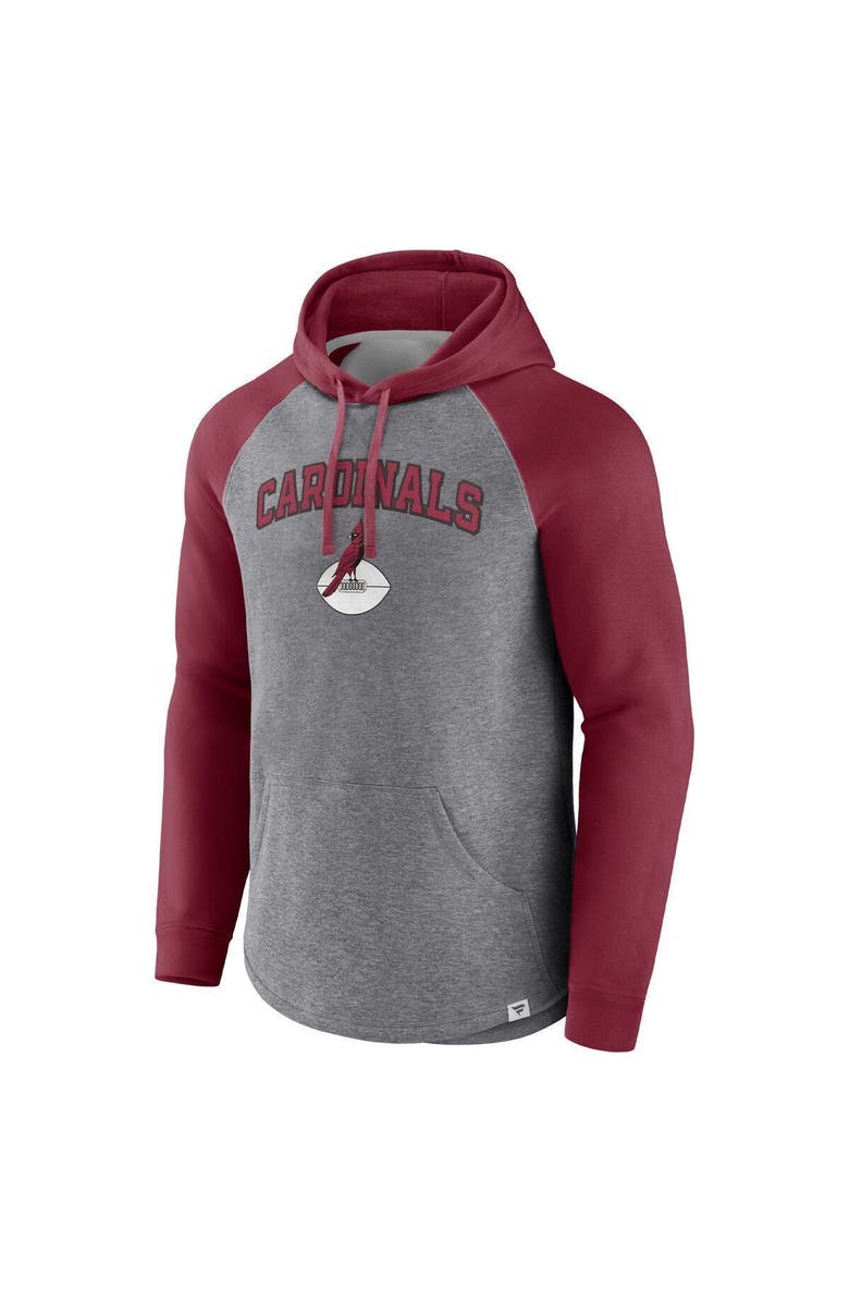 FANATICS Men's Fanatics Branded Heathered Gray/Cardinal Arizona Cardinals By Design Raglan Pullover Hoodie, Alternate, color, Heather Gray