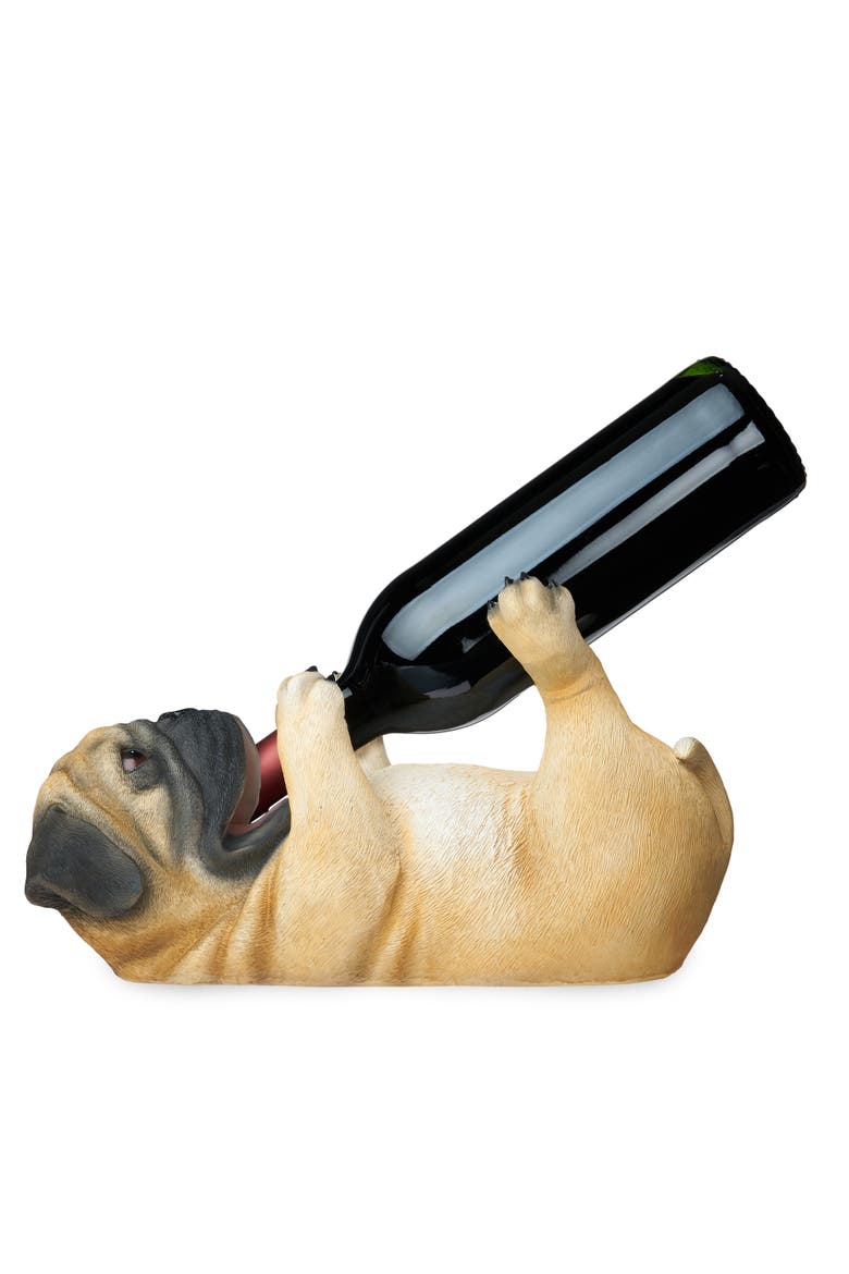 Pug Wine Bottle Holder, Main, color, Brown